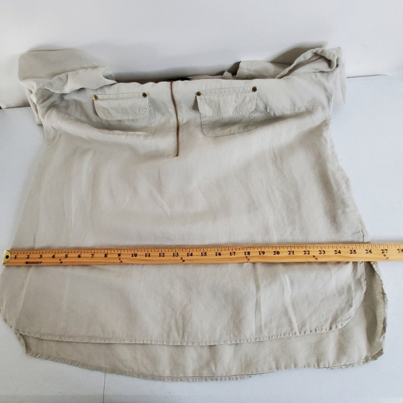 Ellen Tracy LINEN Zip Front Shirt Size 1X Pockets Roll Tab Sleeves Coastal Top - Picture 9 of 13